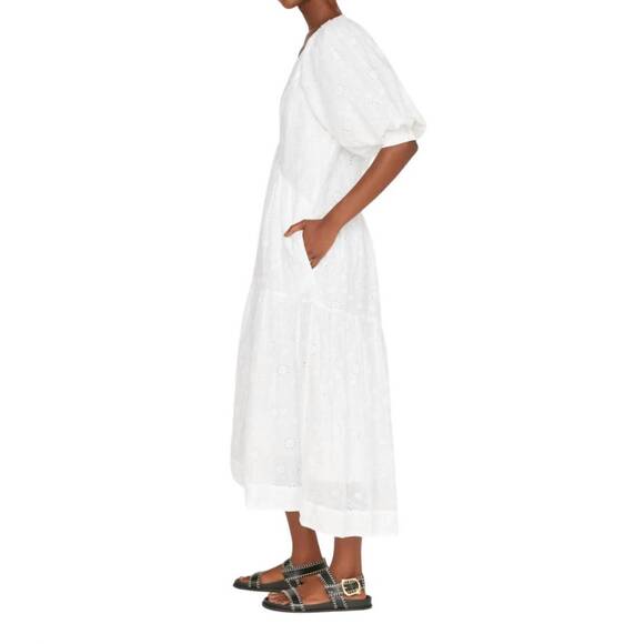 NEW FRAME v-neck puff sleeve dress in blanc